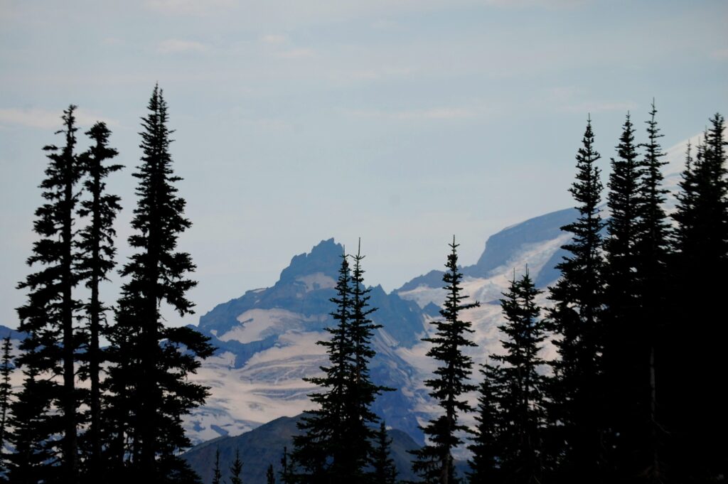 Cowlitz Chimneys as seen from Tipsoo Lake parking area