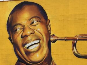 Detail of Louis Armstrong mural in Lexington's East Side