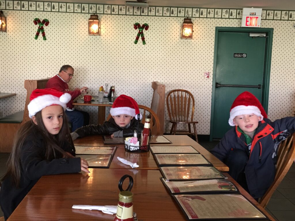 Grandkidz waiting for their chicken strips and fries at St. Nick's