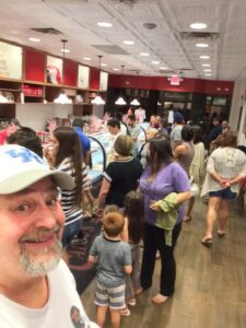 A busy bakery! Carlo's Bake Shop in Hoboken at 9:15 PM