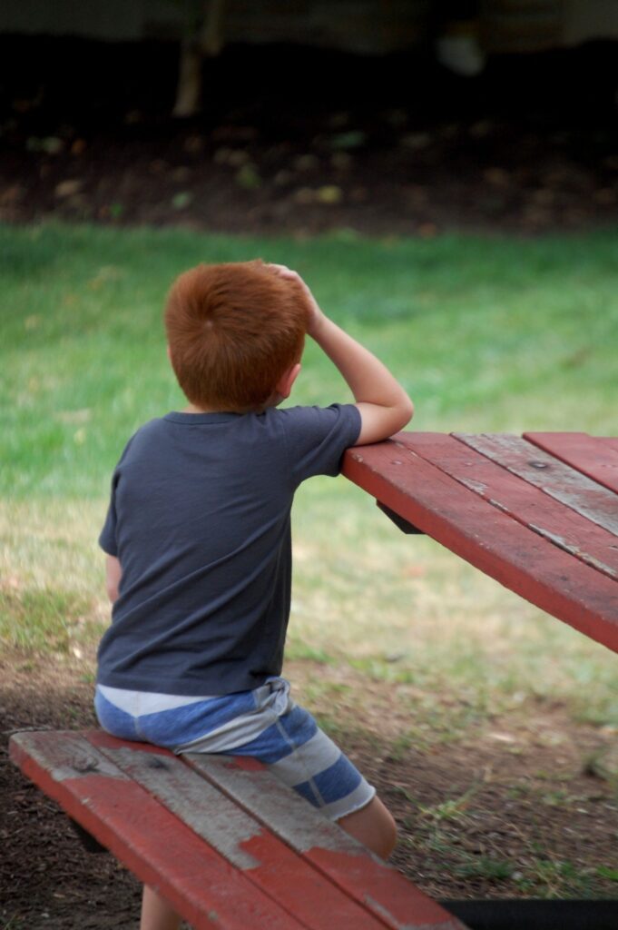 Landen relaxes at the rest area