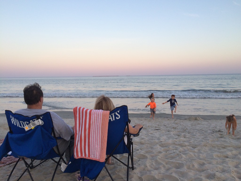 Watching grandkidz play on Atlantic coast at Old Orchard Beach in Maine