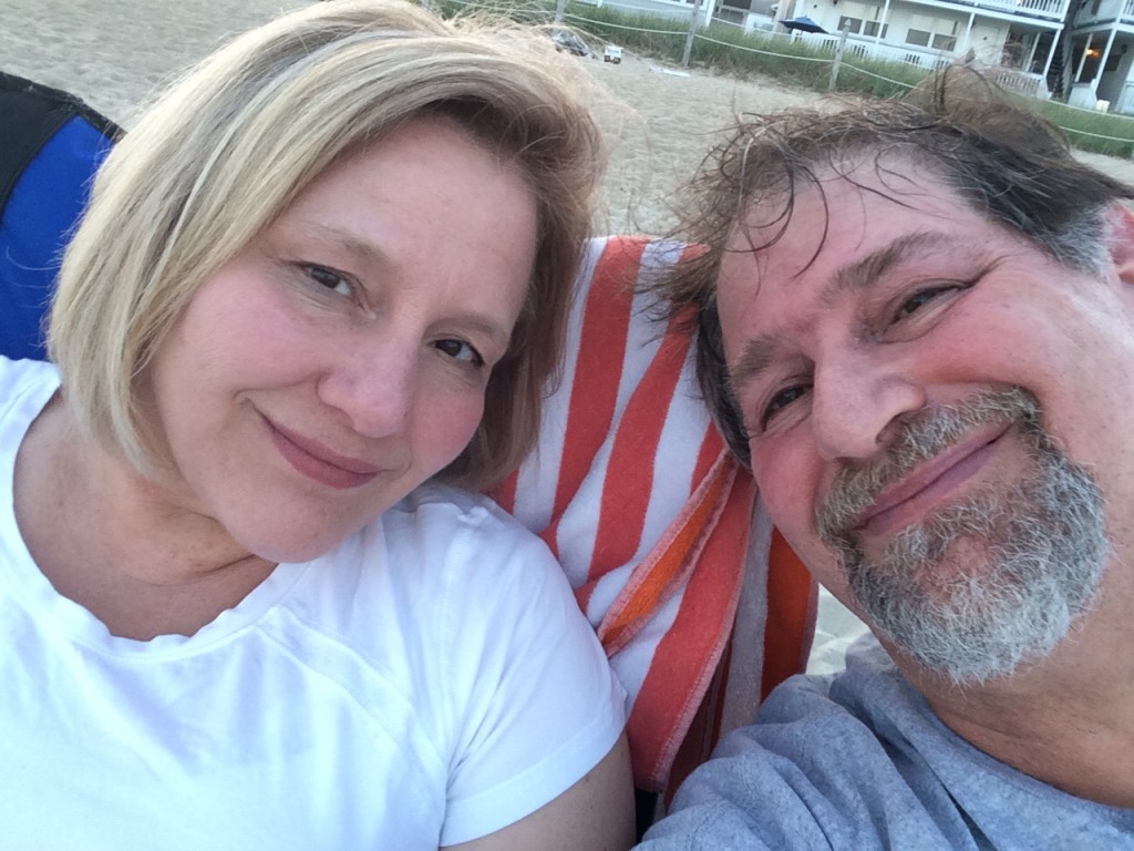 Julianne and I enjoying sunset on the beach at Old Orchard Beach, ME