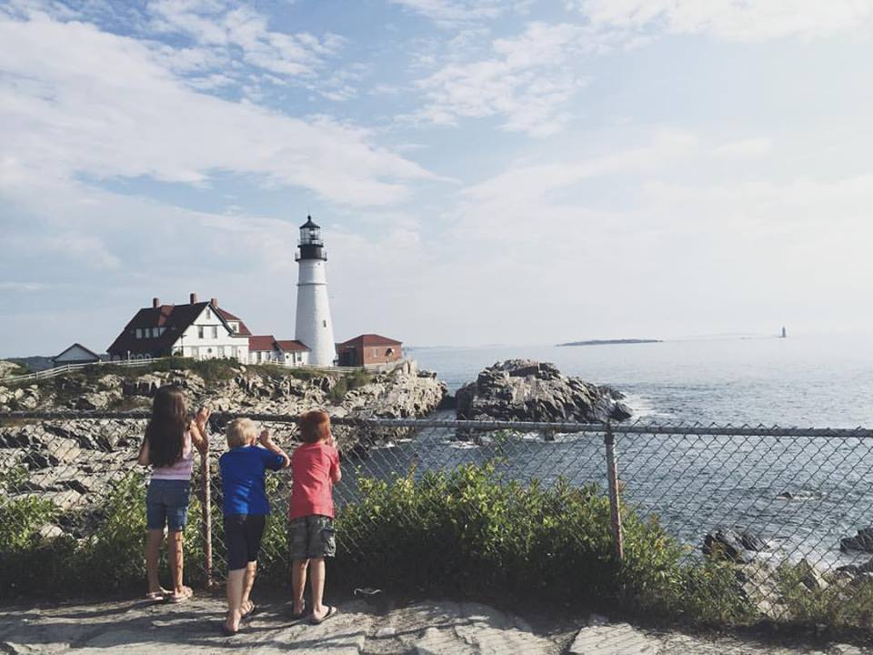 Grandkidz look out at the Portland Light House