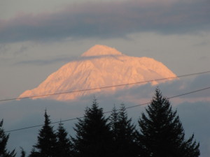 Sunset on the peak of Mt. Hood as seen from Boring, OR in 2012