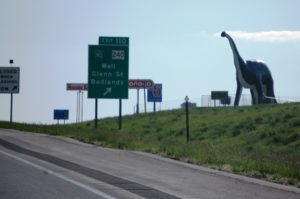 Driving into Wall, SD you can see the 80 foot tall Dino from the Interstate