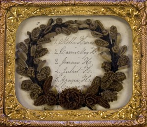 A small wreath made of hair as can be seen at Leila's Hair Museum in Indeendence