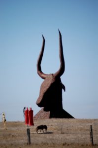 Sixty foot tall bull head can be seen for miles. 