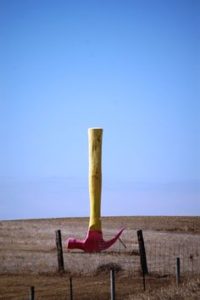 Oddball upside down giant hammer at the Porter Sculpture Park