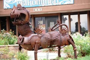 A giant troll sculpture greets you at the Mount Horeb Welcome Center. Created by Wally Keller