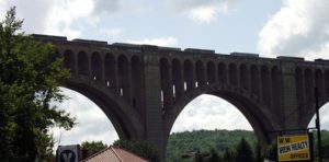 Tuckhannock Viaduct towers over the small town of Nicholson, PA