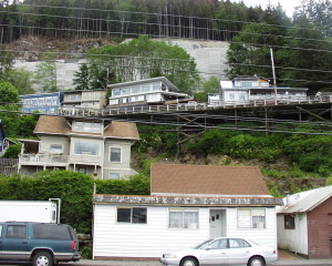 Road up on stilts in Ketchikan, Alaska