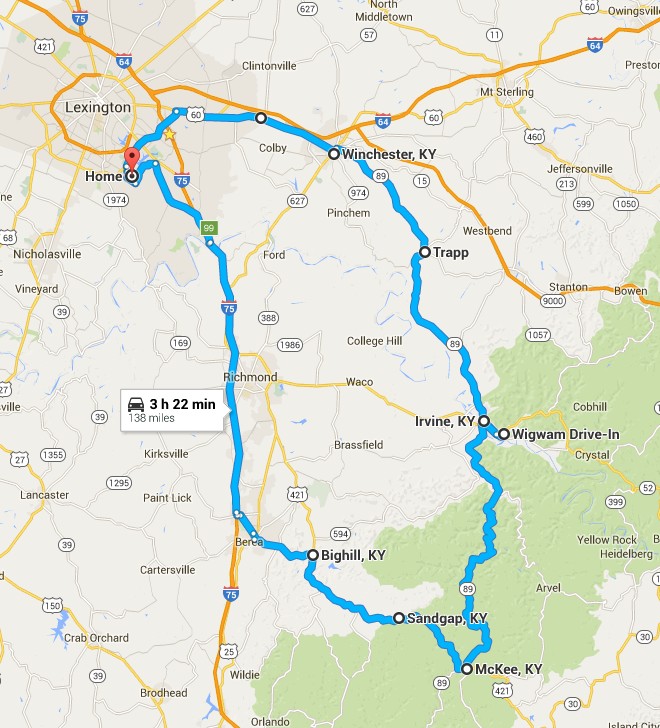 Map of my May 9 trip on KY 89