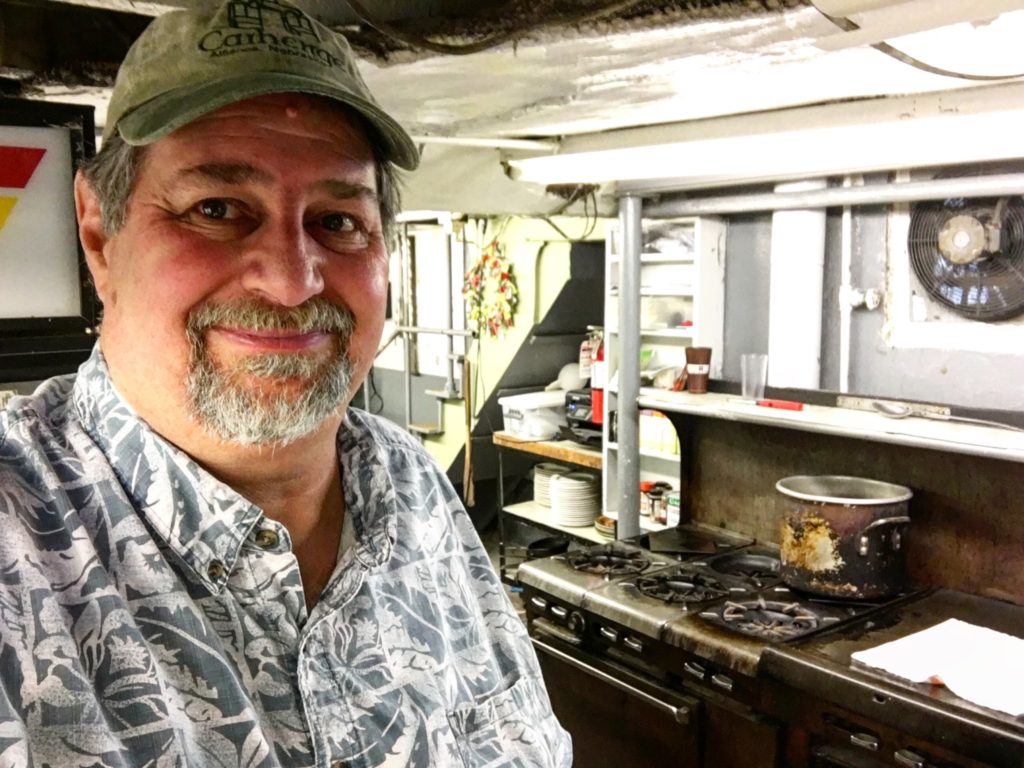 Sumoflam in Guarino's kitchen. The oven behind me has been used for over 90 years.