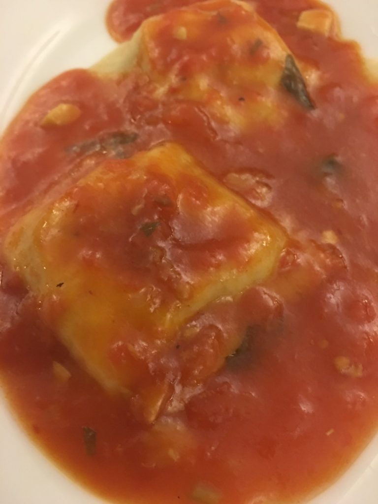 Home made ravioli with a homemade sauce that was breathtaking