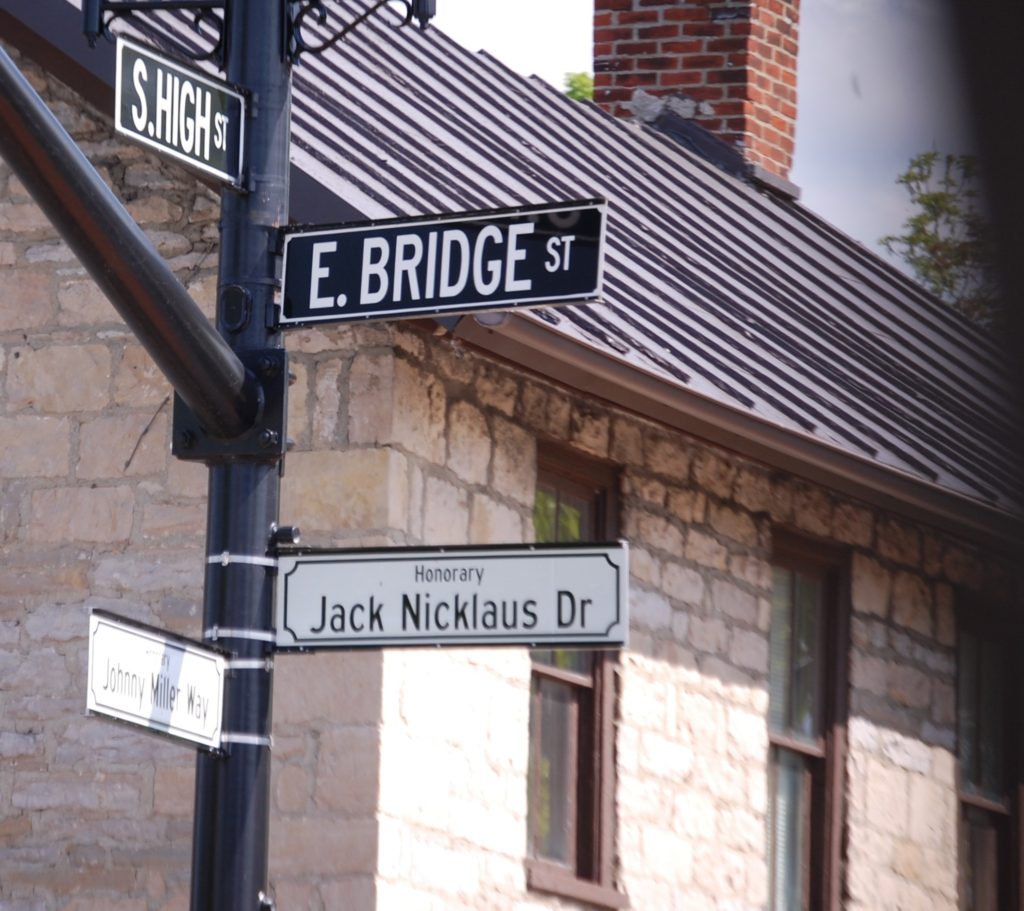 The honorary corner of Jack Nicklaus and Johnny Miller (on East Bridge St. in Dublin, OH)