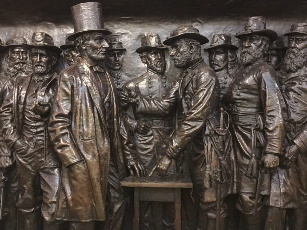 Lincoln Bronze Relief representing the end of the Civil War.