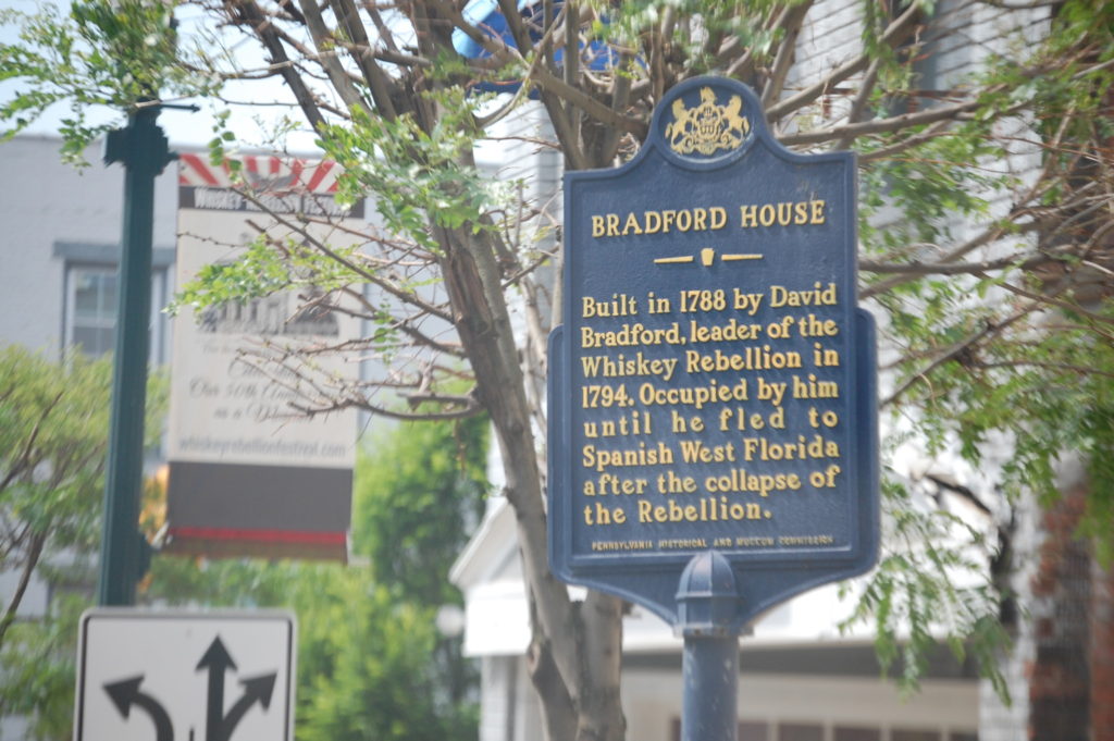 The old Bradford House historic marker. It was the home of David Bradford, leader of the Whiskey Insurrection in 1794