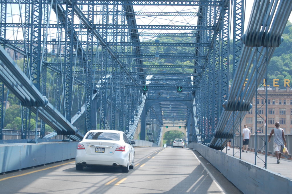 Crossing the Smithfield Street Bridge in Pittsburgh