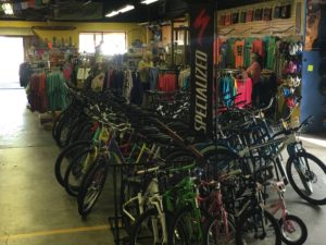 Inside SunDog Outfitters in Damascus, one of many shops catering to the biking and hiking crowd