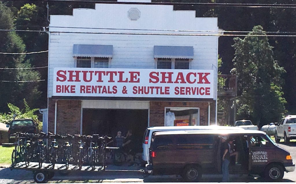 Shuttle Shack - one of many business offering shuttles of bikes to the top of the mountain